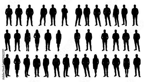 Diverse Silhouettes of Standing Business People – Men and Women in Casual or Office Attire, Professional Group, Team Concept