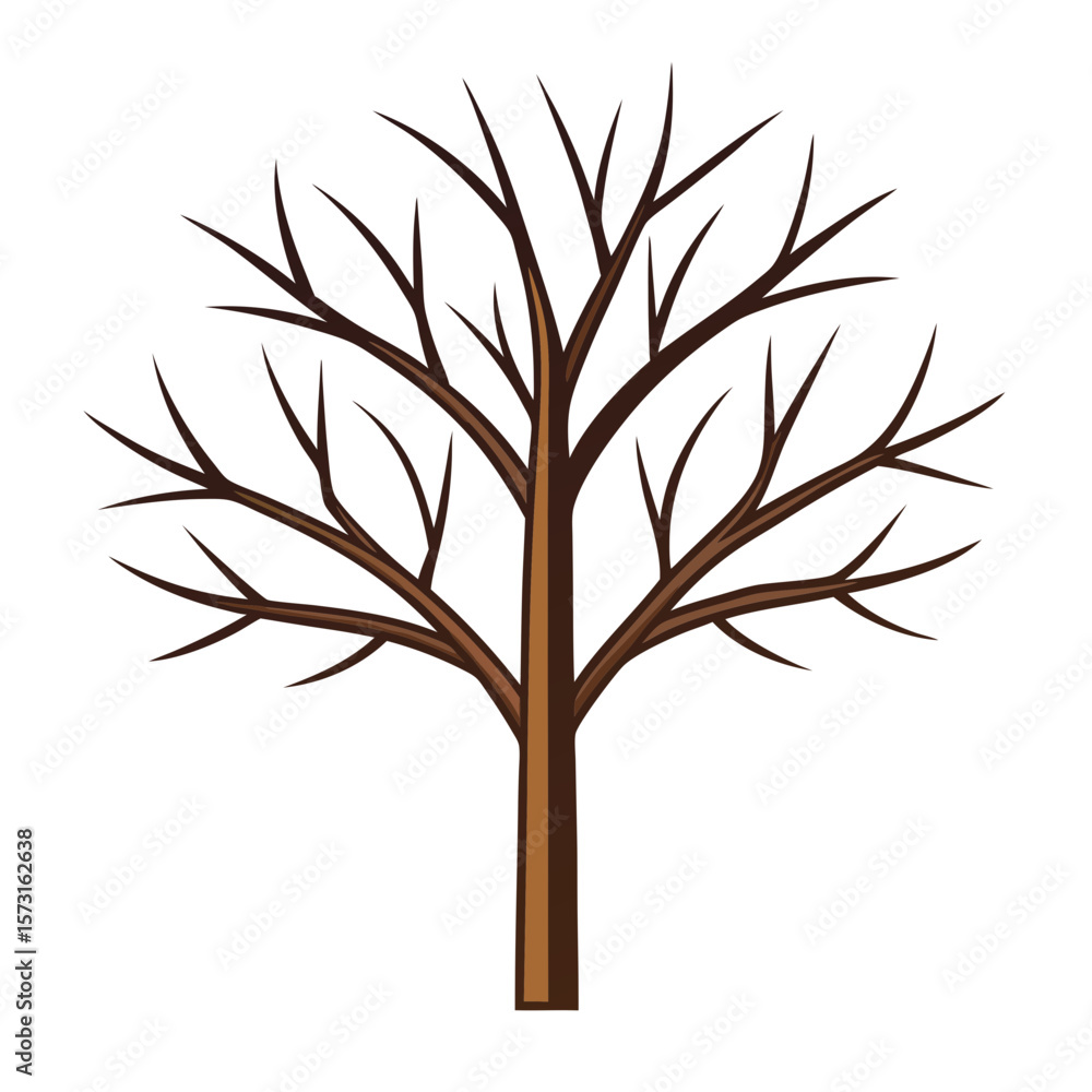 Obraz premium Stylized bare tree with brown trunk and branches on white background