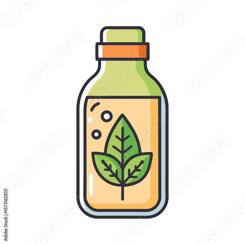Green leaf infused natural liquid in a glass bottle