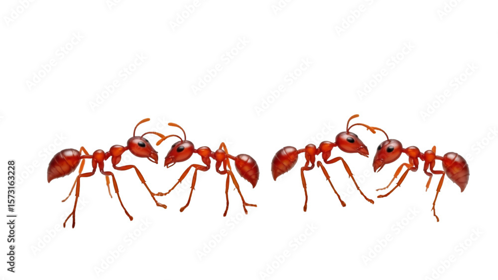 Fototapeta premium Vibrant Red Tree Ants Marching on Branch with White Background