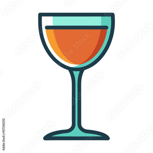 Stylized flat icon of a wine glass filled with amber liquid