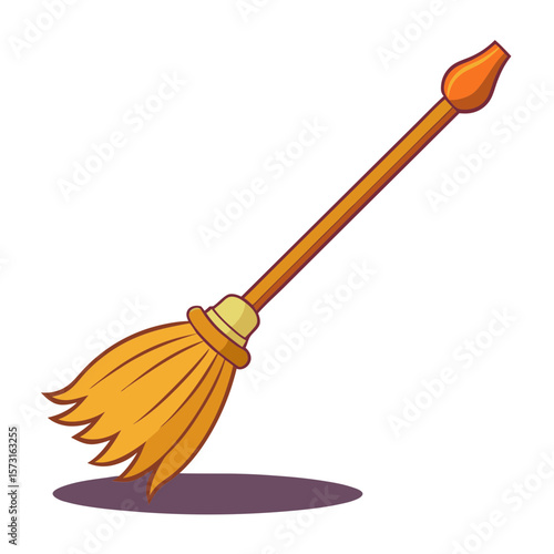 Cartoon witch s broomstick with orange handle and bristles
