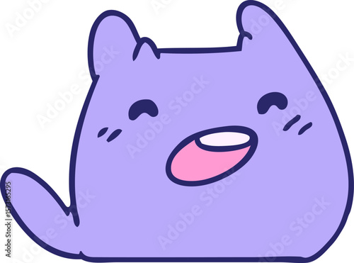 cartoon illustration of a kawaii cat in bright neon color