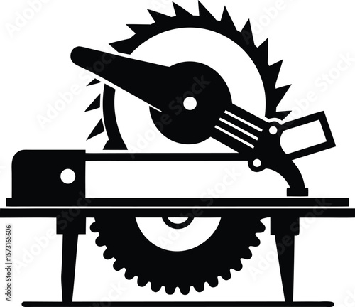 miter saw cutting wood black vector silhouette on white