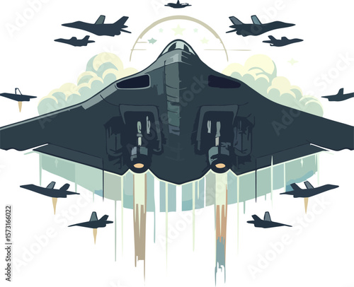 Minimal B2 Bomber Vector – Flat Warplane Art