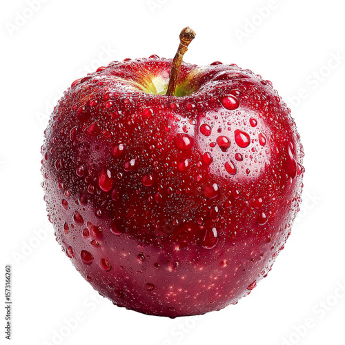 Fresh Red Apple with Water Droplets on Surface, Close-Up View