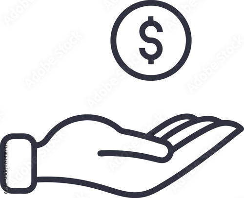 Hand Offering Dollar Icon Outline Vector Illustration  White Background