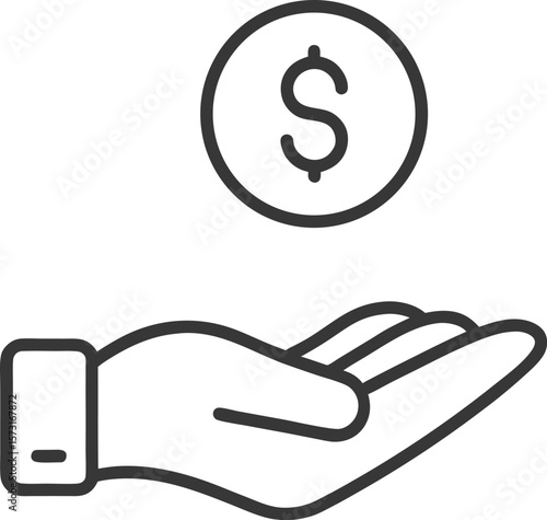 Hand Offering Dollar Icon Outline Vector Illustration  White Background