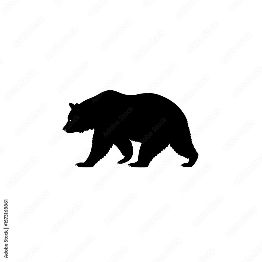 Fototapeta premium Silhouette of a bear walking to the left side with its head looking forward in a graphic art form