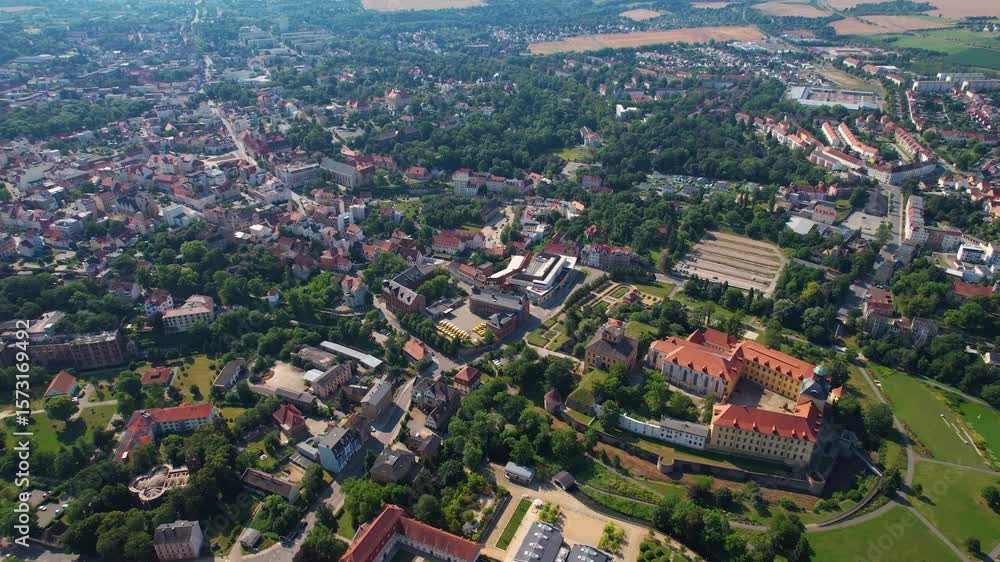 Aerial view around the old town in the city Zeitz on an sunny spring day in Germany Aerial view around the old town in the city Zeitz on an sunny spring day in Germany
