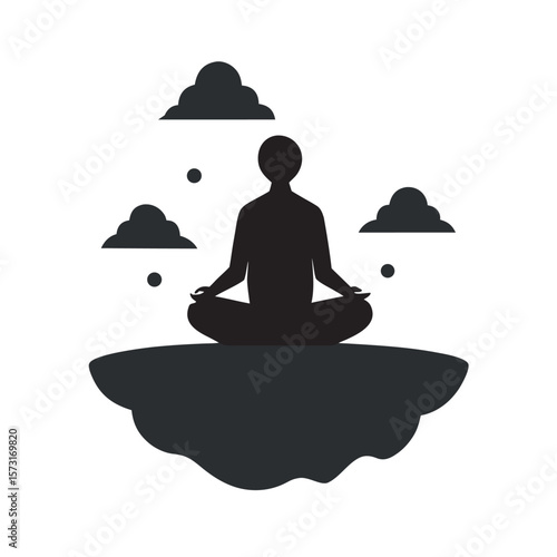 Person Meditating On Floating Rock Above