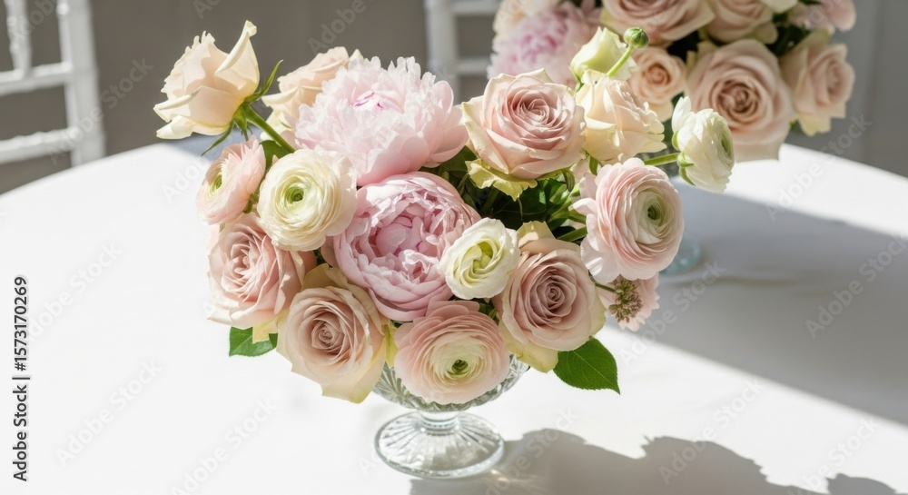 Obraz premium Soft and romantic pastel flower arrangement with roses and peonies