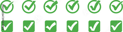 Set of green approval checkmarks symbols. check mark icon set,  hand-drawn checkmark illustration, approval check icon isolated on transparent green check mark symbols,