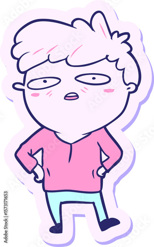 sticker of a cartoon impatient man in bright neon color