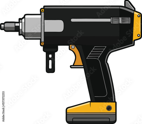 pneumatic nailer tool side view black vector drawing