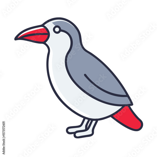 Stylized bird illustration with gray body and red beak  