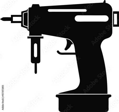 pneumatic nailer with nails inserted black silhouette