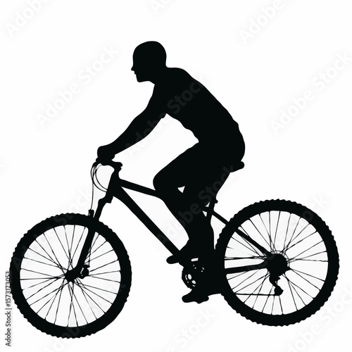 Silhouette of a person with adventurous mood riding a bicycle against white background