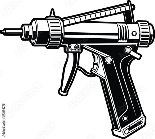 power caulking gun detailed black line art vector drawing