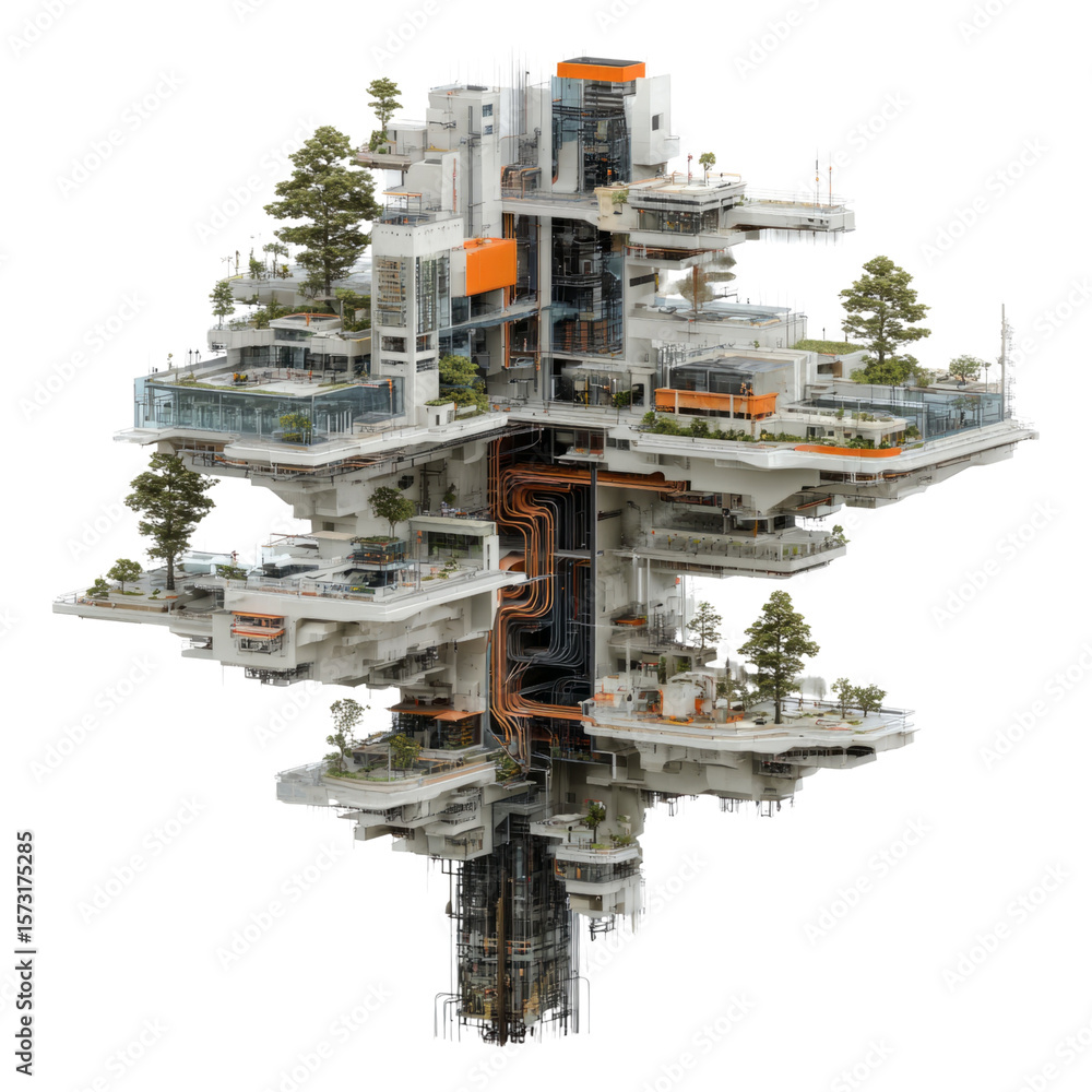 Fototapeta premium Futuristic Architectural Design with Green Spaces and Modern Elements