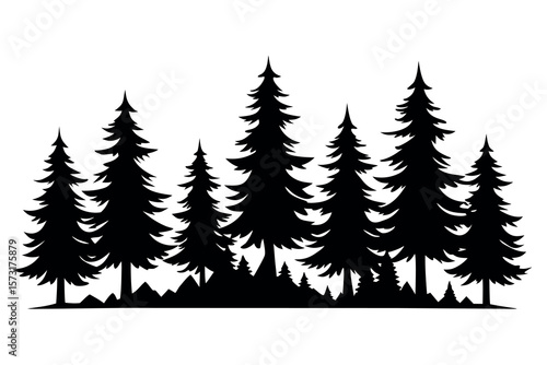 Pine Tree Silhouette Vector Set – Isolated Black Pine Trees on White Background