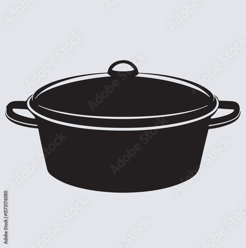 stylized black pot with a lid silhouette vector art illustration, stainless steel pan