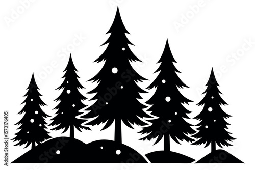 Evergreen Tree Silhouettes – Forest Landscape Vector with Pine, Fir, and Spruce Trees