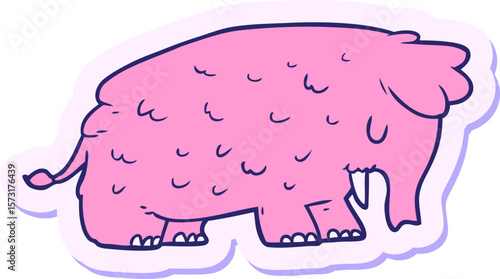 sticker of a cartoon mammoth in bright neon color