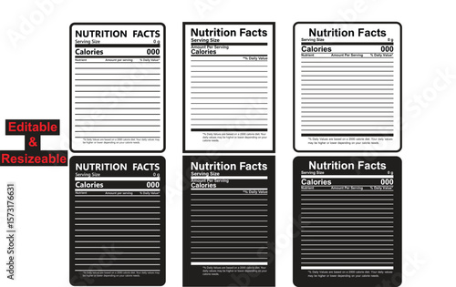 Nutrition facts template. Nutrition facts label. Supplement facts. A bundle of fully editable nutrition facts.	