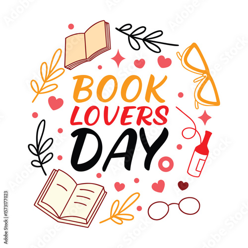 Celebrate book lovers day with a festive collection of books and symbols