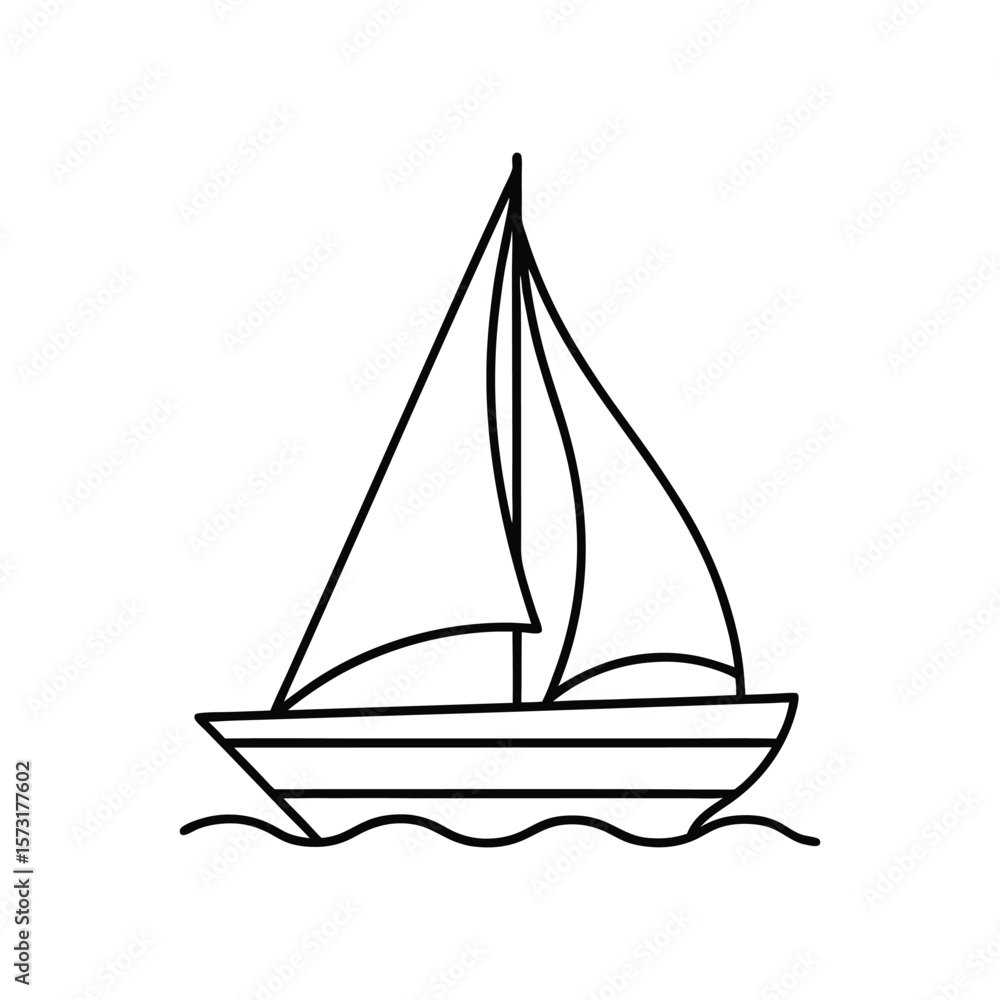 Vector Clip Art Illustration of a Sailboat Outline Isolated on a White Background Vector Clip Art Illustration of a Sailboat Outline Isolated on a White Background