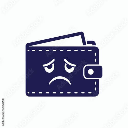 A dark blue wallet with a sad frowning face
