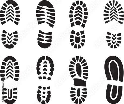 Shoe Prints Collection Vector Illustration Footprints Design Black And White Footwear Sole Markings Outdoor Tracking Steps Texture