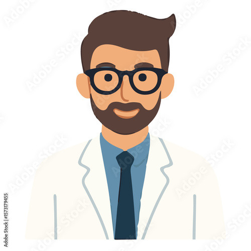 Funny cartoon doctor in a suit with a stethoscope and glasses, a smiling businessman character