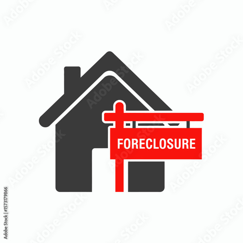 An icon of a house with a red foreclosure sign in front