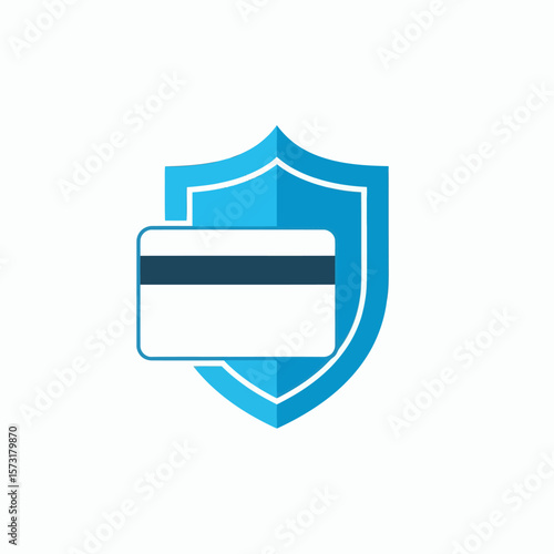 An icon of a credit card placed over a blue shield symbolizing payment security and data protection