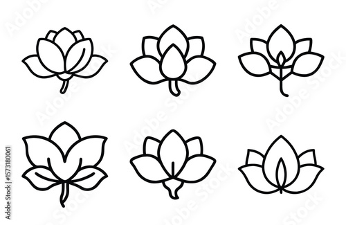 Bundle of Magnolia Flower Icons in Silhouette Style on White Background – Elegant Botanical Vector Set for Crafts, Logos, Wall Art, Tattoos, and Digital Designs

