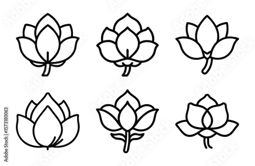 Bundle of Magnolia Flower Icons in Silhouette Style on White Background – Elegant Botanical Vector Set for Crafts, Logos, Wall Art, Tattoos, and Digital Designs


