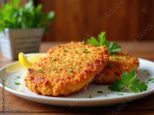 A crispy Fried Chicken Milanese cutlet freshly breade
