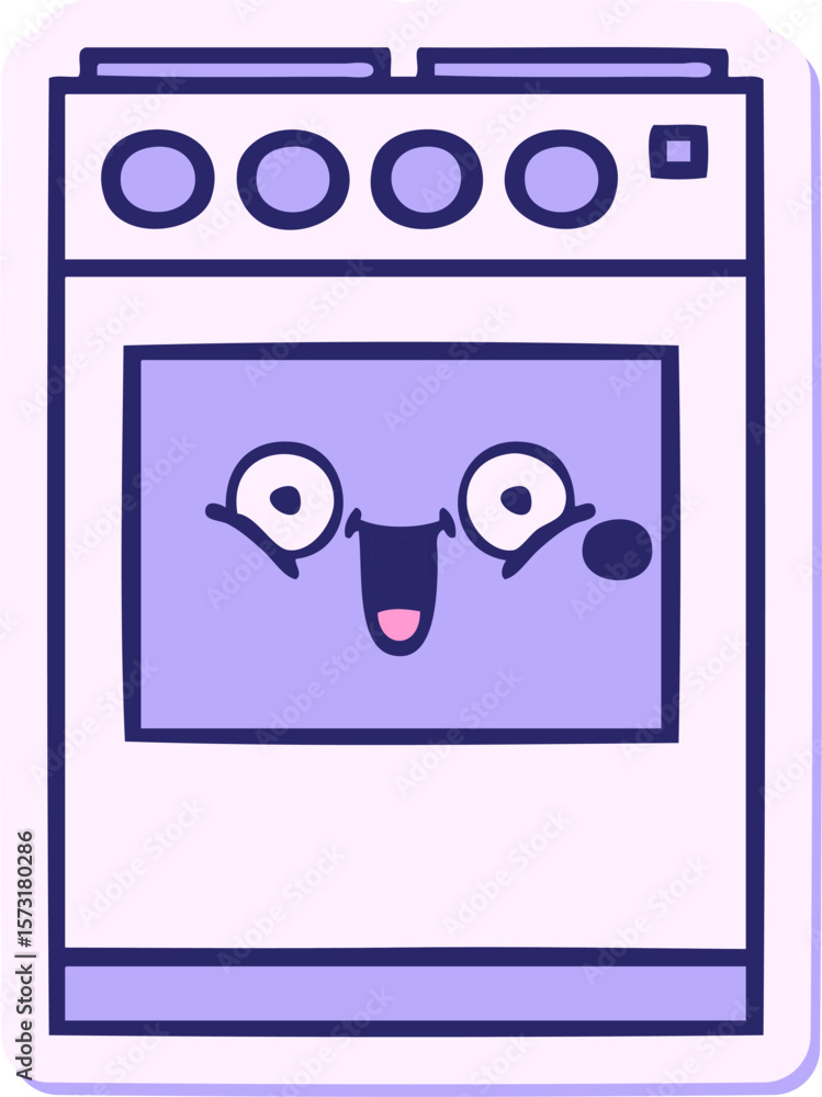 sticker of a cute cartoon kitchen oven in bright neon color sticker of a cute cartoon kitchen oven in bright neon color
