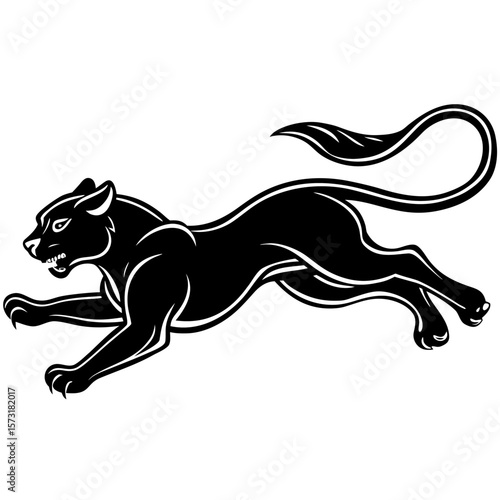 Dynamic black panther in mid stride silhouette