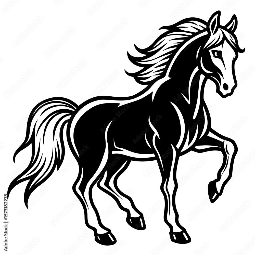 Majestic black horse in a dynamic gallop silhouette Majestic black horse in a dynamic gallop silhouette