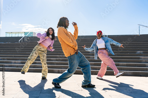 Young group of multiethnic hip-hop dancers dancing