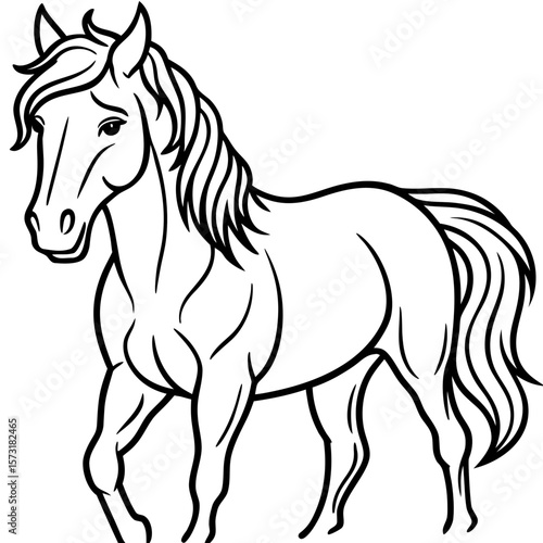 Elegant horse standing proudly with flowing mane and tail silhouette