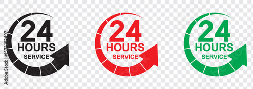 24 hour service icon. 24 hours icon. 24 hours order execution or delivery service icon. 24 hours icon flat style on a white background. 