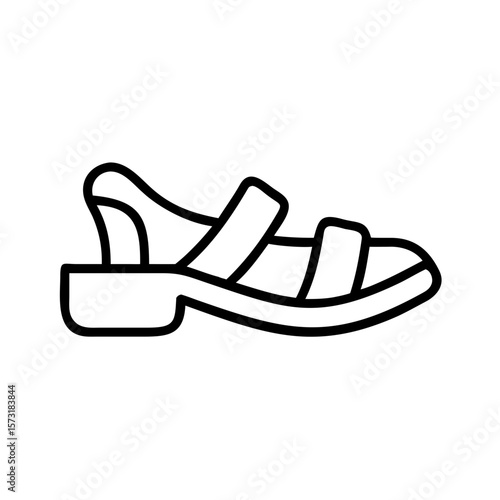 Outline of a sandal shoe with straps and low heel  