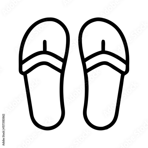 Simple line drawing of flip-flop sandals in black and white  