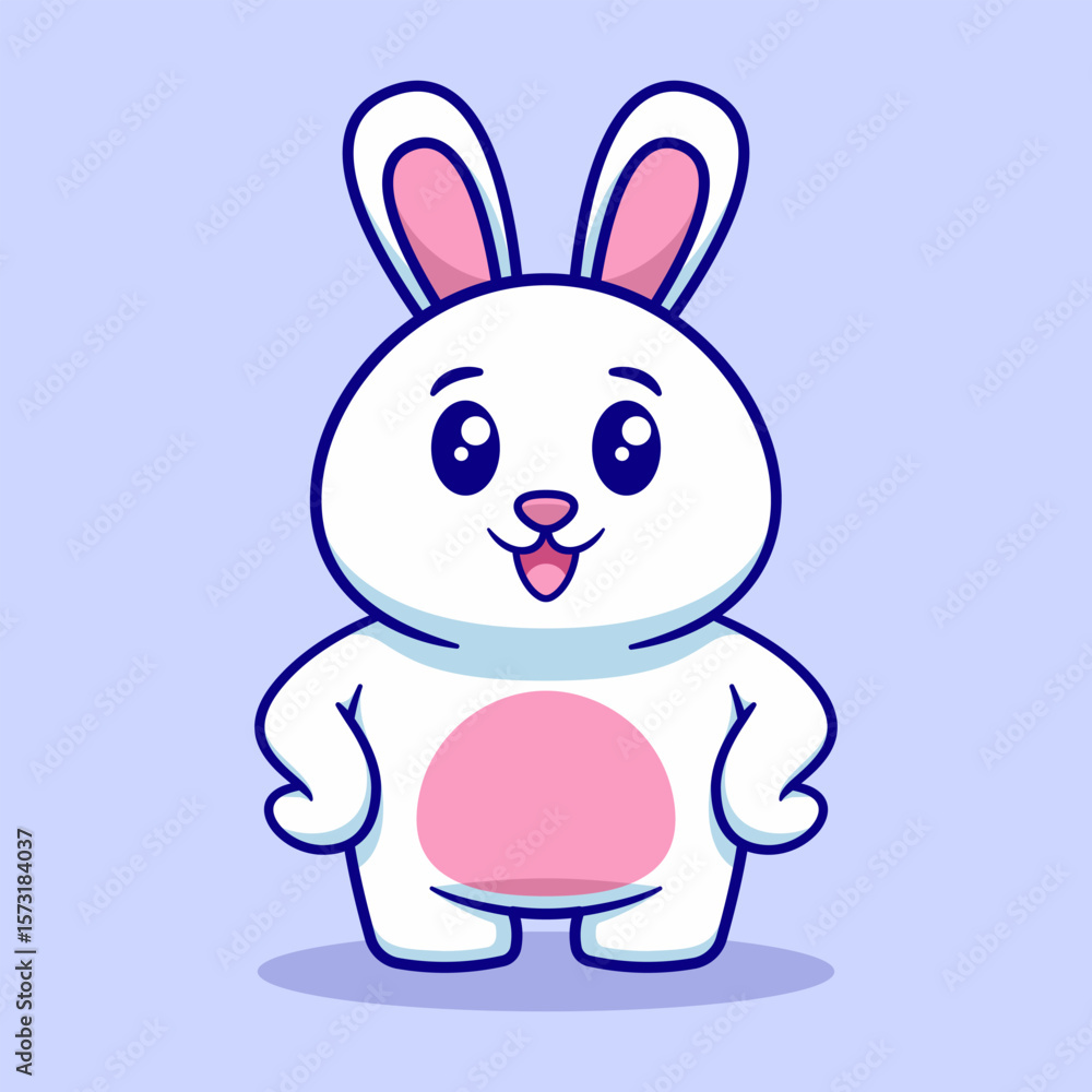 Fototapeta premium Cute Rabbit smiling flat vector cartoon illustration