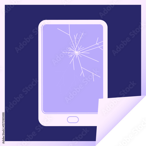 broken electronic tablet vector square sticker in bright neon color