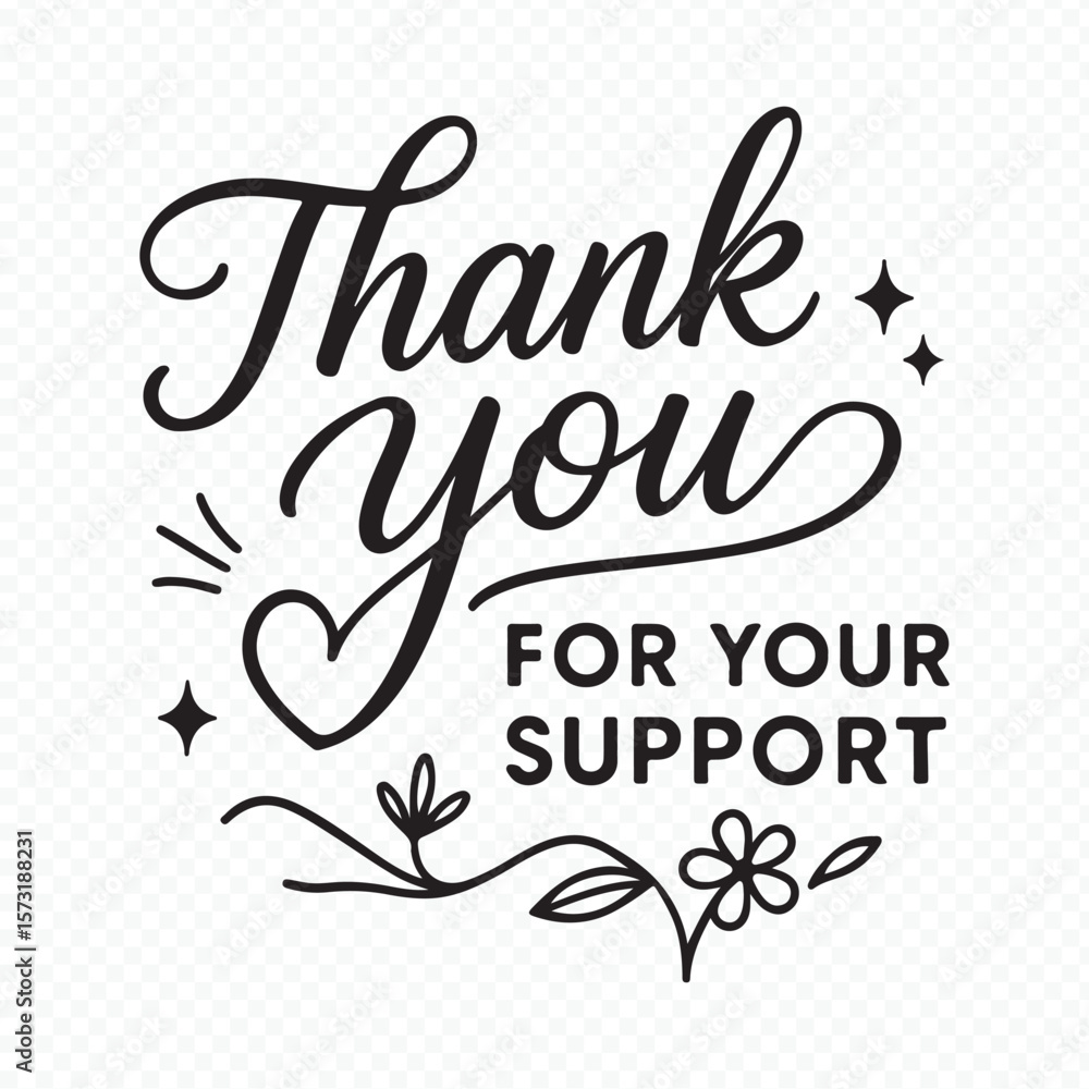 Obraz premium Modern Thank You for Your Support Typography Vector with Heart and Bold Text Layout